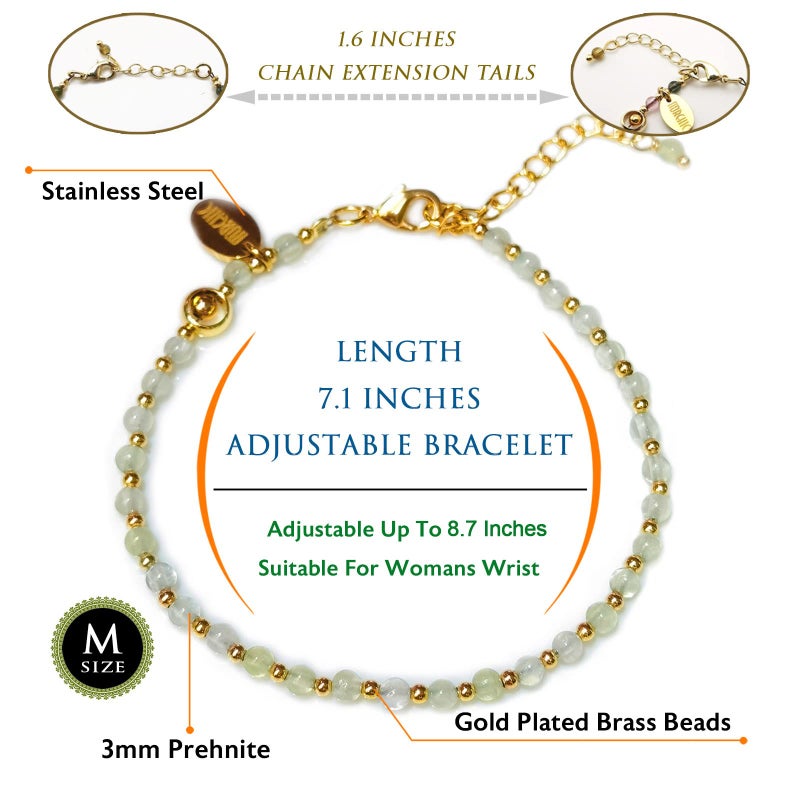 Morchic 3mm Green Prehnite Tiny Beads Bracelet for Women, Adjustable 7.1" Dainty Handmade Energy Gem Jewelry, Birthday Gift - Image 2